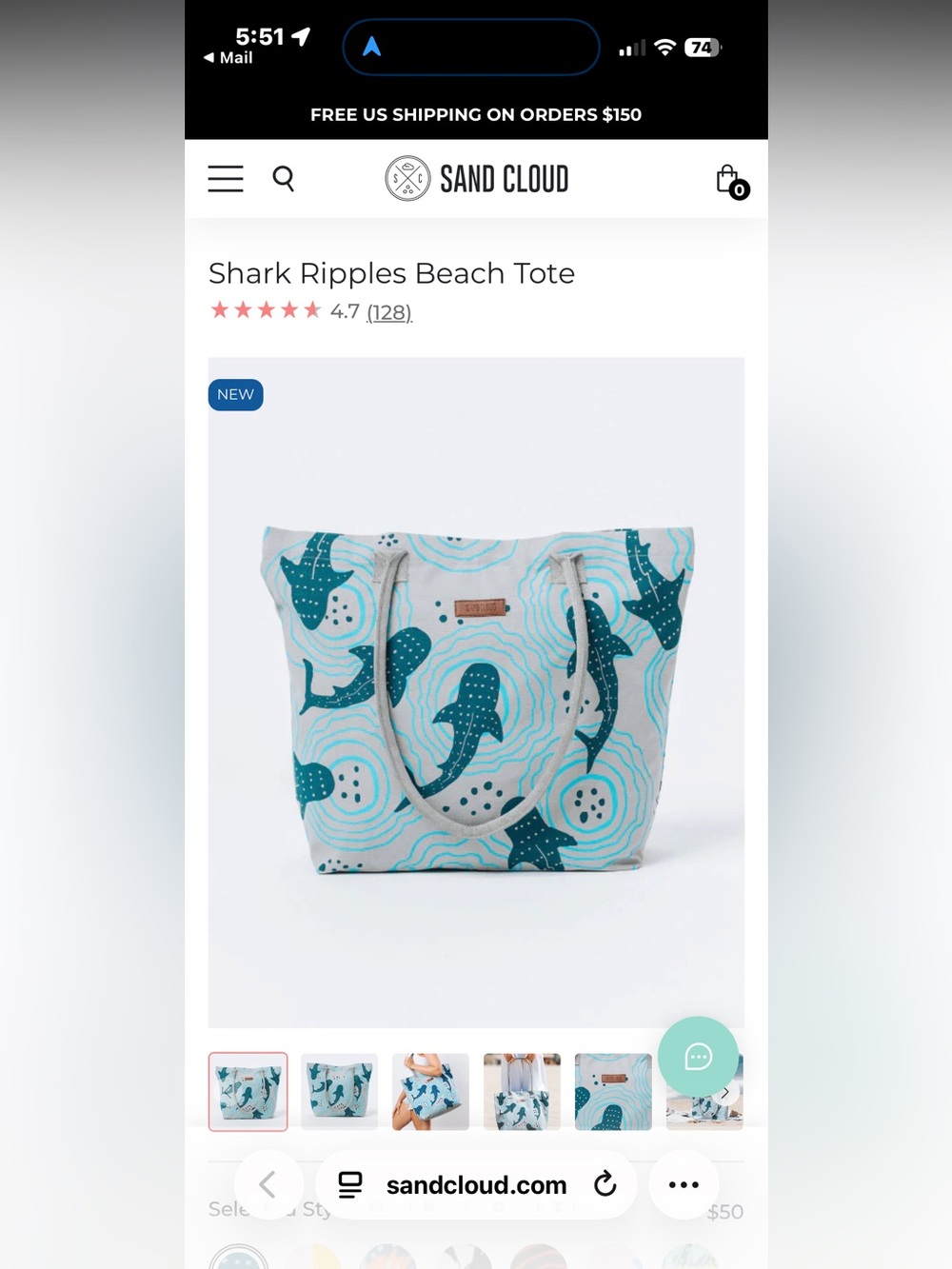 NWOT Shark Ripples Beach Tote - 2 inside pockets, 1 zip pocket, keychain hook